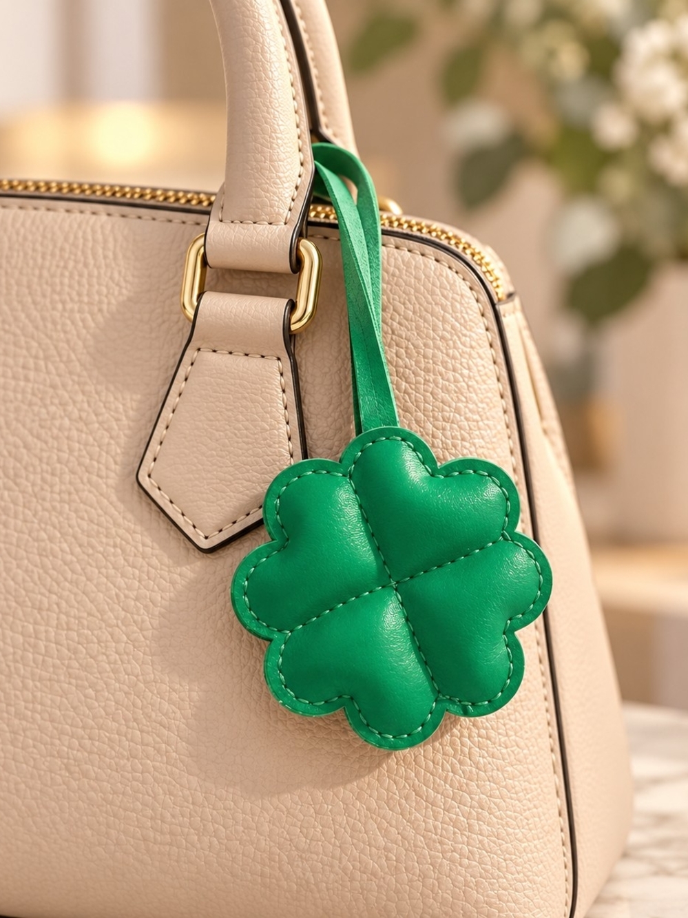 Brand New Four-Leaf Clover Faux Leather Purse Charm New